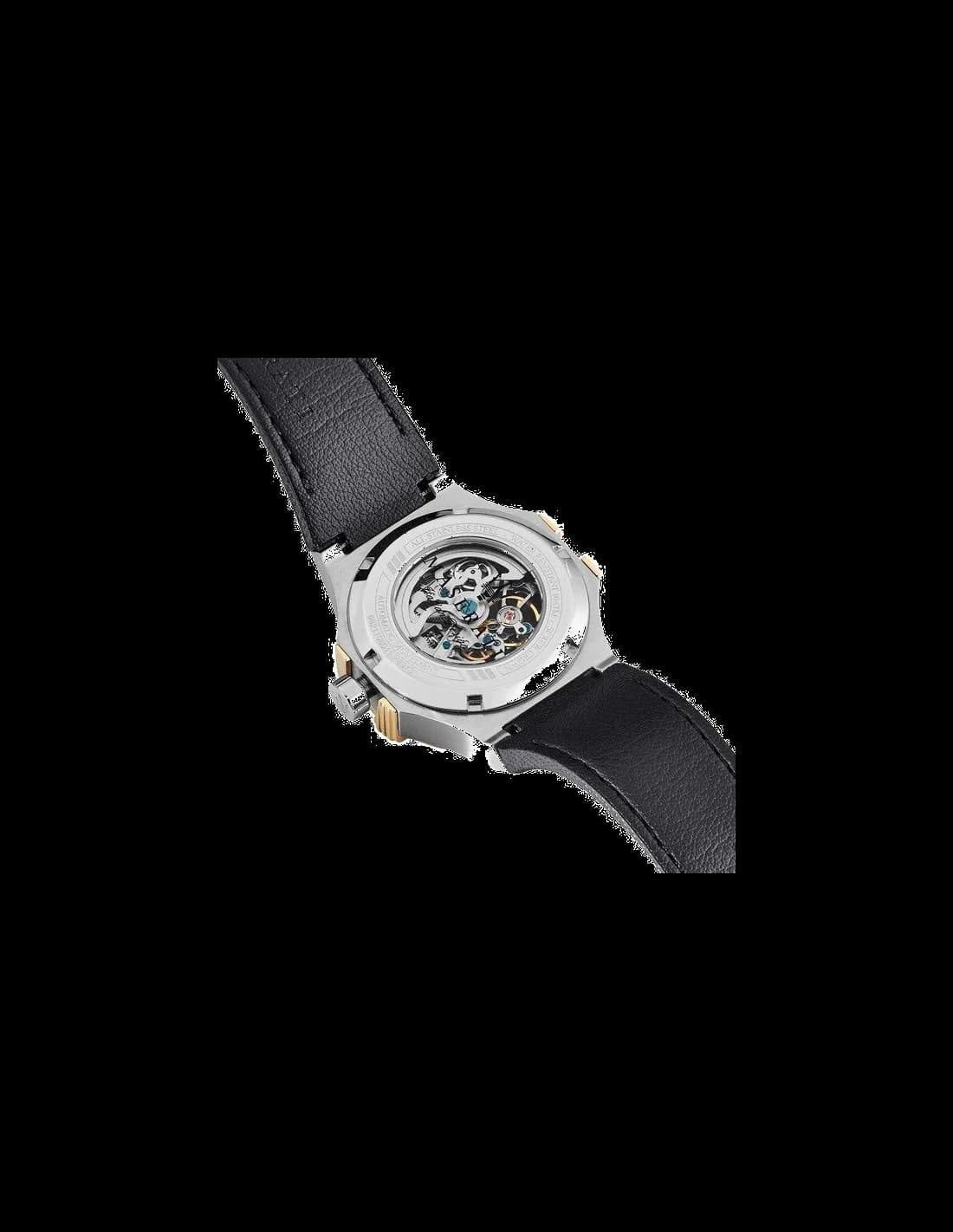 Lunette boîtier Maserati R8821108011 en acier brossé de 44 mm avec lunette fixe et verre saphir antireflet