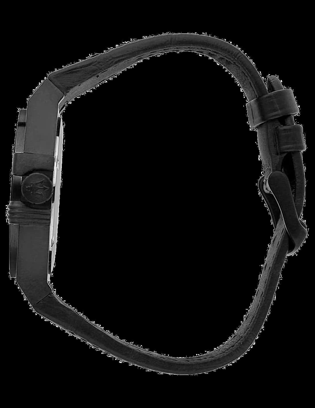 Lunette boîtier Maserati R8821108027 en acier noir traité PVD, lunette fine polie, verre saphir bombé et couronne cannelée signée