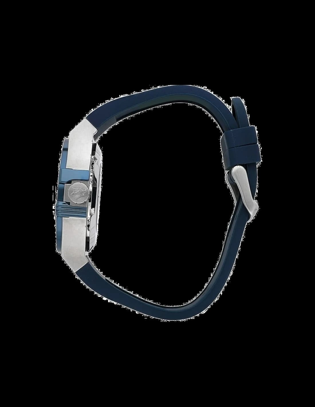 Attache bracelet Maserati R8821108028 en silicone bleu texturé, fermoir déployant en acier inoxydable avec logo Maserati