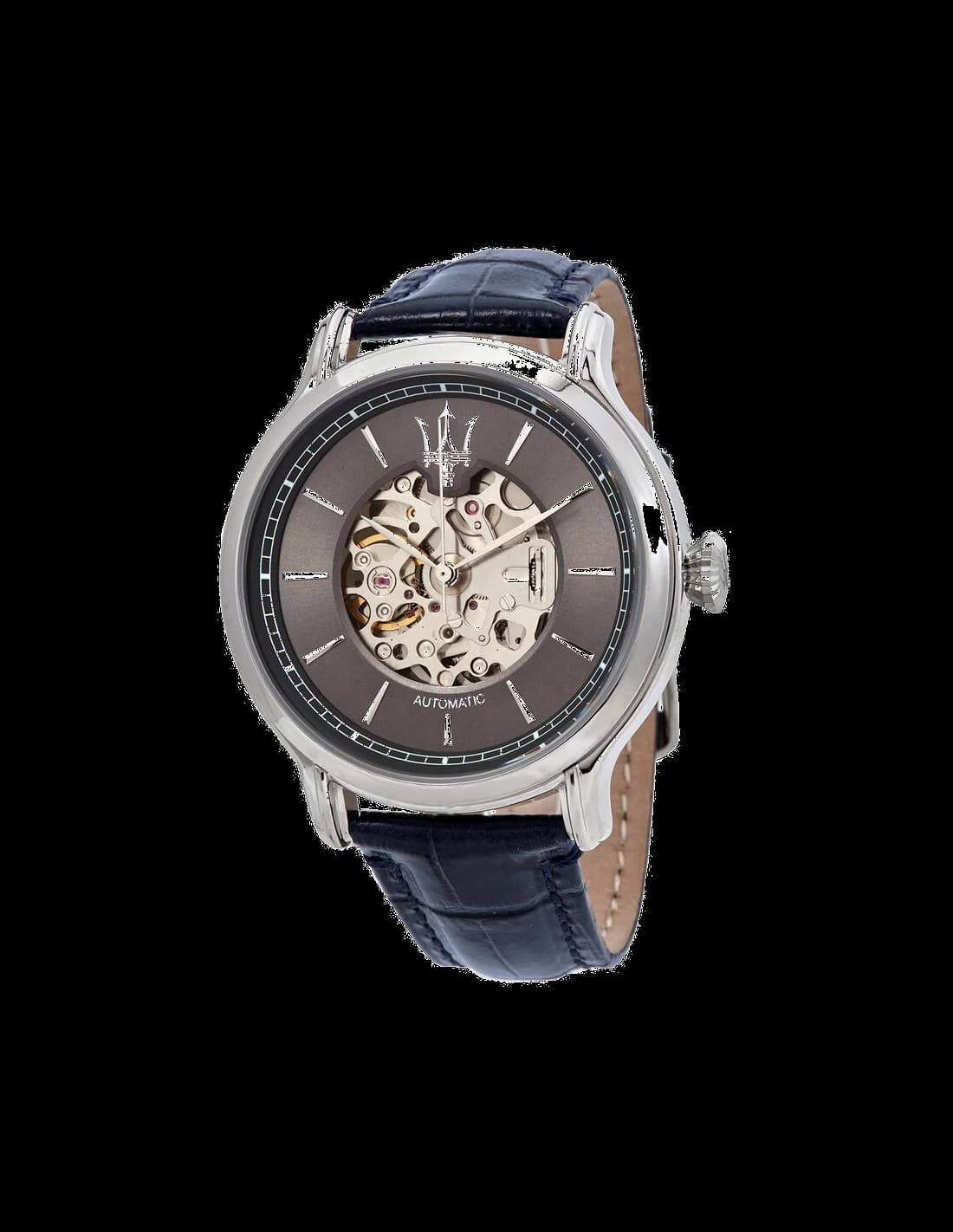Garde-temps Maserati R8821118002 avec mouvement automatique visible via cadran squelette et finitions noir et or