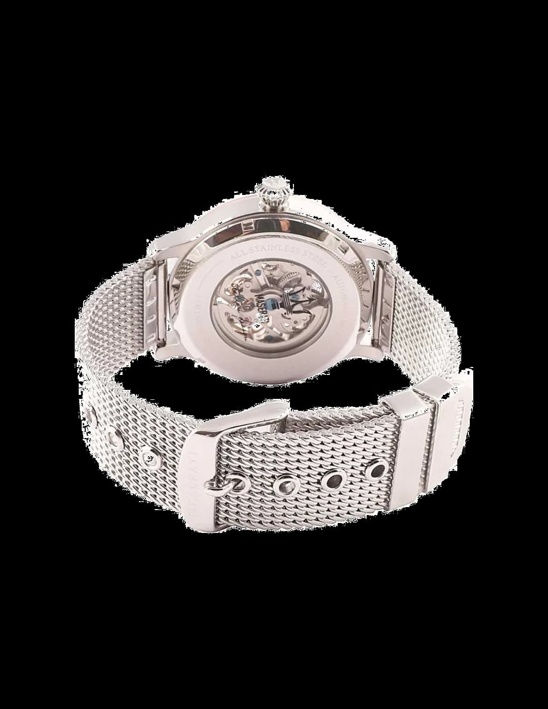 Attache bracelet Maserati R8823118001 en acier inoxydable maillé milanaise à boucle déployante ajustable signée Maserati