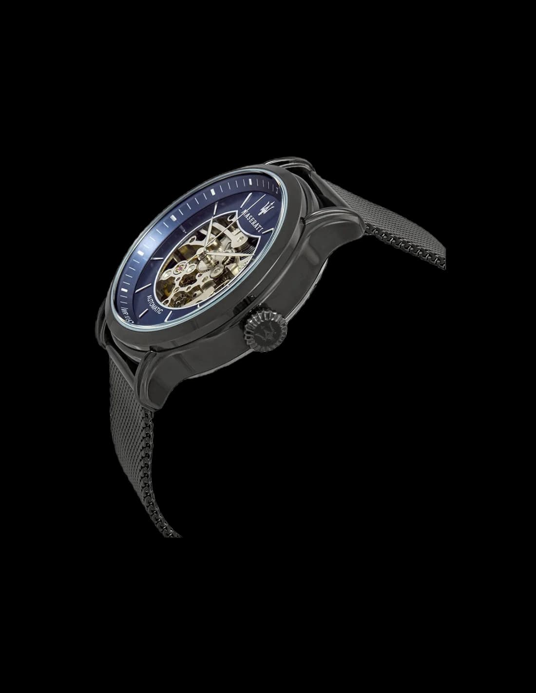 Attache bracelet Maserati R8823118002 en maille milanaise acier noir avec fermoir déployant ajustable