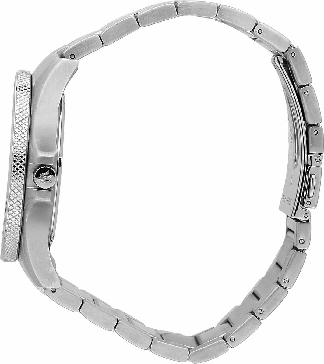 Lunette boîtier Maserati R8823140002 boîtier acier 45mm à finition brossée, verre saphir, couronne cannelée et fond transparent