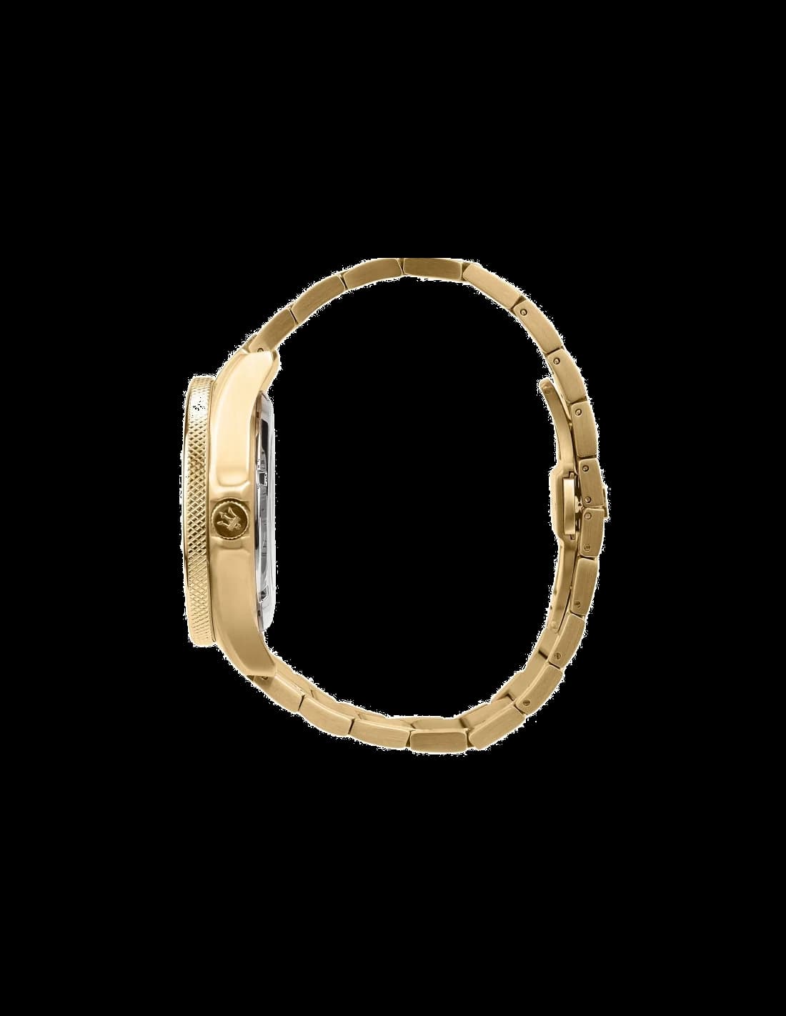 Attache bracelet Maserati R8823140003 en cuir noir avec surpiqûres contrastées, fermoir déployant en acier brossé gravé du trident