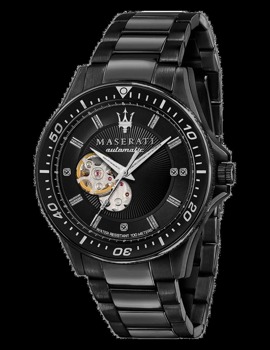 Garde-temps Maserati R8823140005 avec cadran noir soleillé et index bâton appliqués