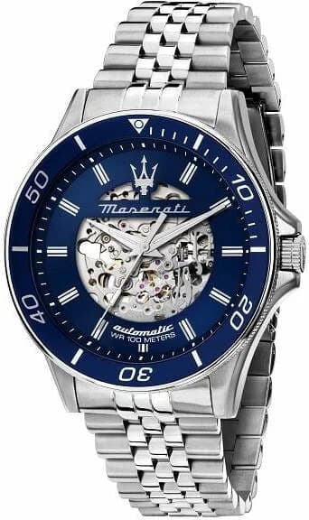 Montre Homme Maserati Automatique Squelette Acier Argenté Cadran Bleu R8823140011