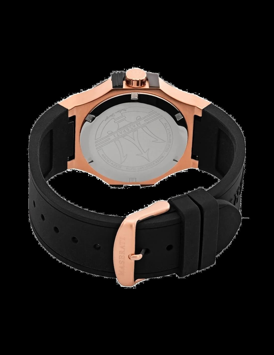 Attache bracelet Maserati R8851108002 en silicone noir texturé, fermoir boucle déployante en acier brossé