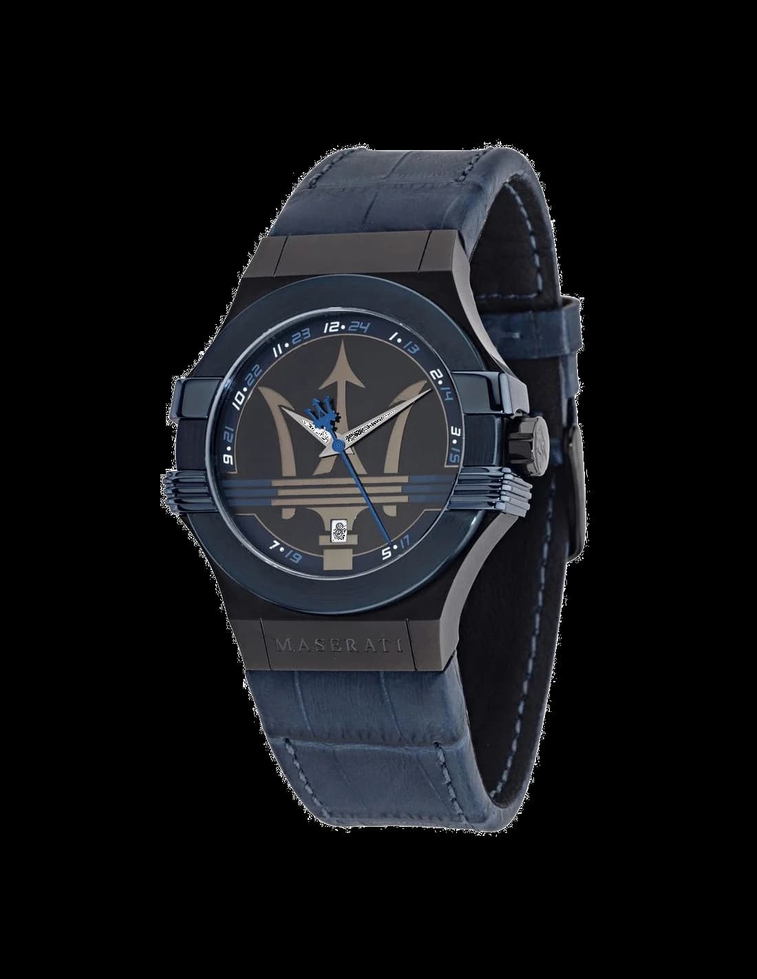 Garde-temps Maserati R8851108007 cadran bleu soleil avec index appliqués et aiguilles bâton, style sport-élégant raffiné