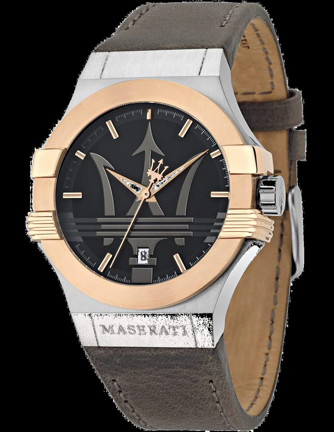 Montre Homme Maserati Potenza R8851108014, cadran noir, boîtier argent, bracelet cuir marron