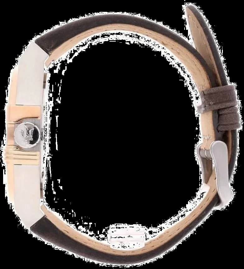 Attache bracelet Maserati R8851108014 en cuir marron cousu main, boucle ardillon acier inoxydable signée Maserati