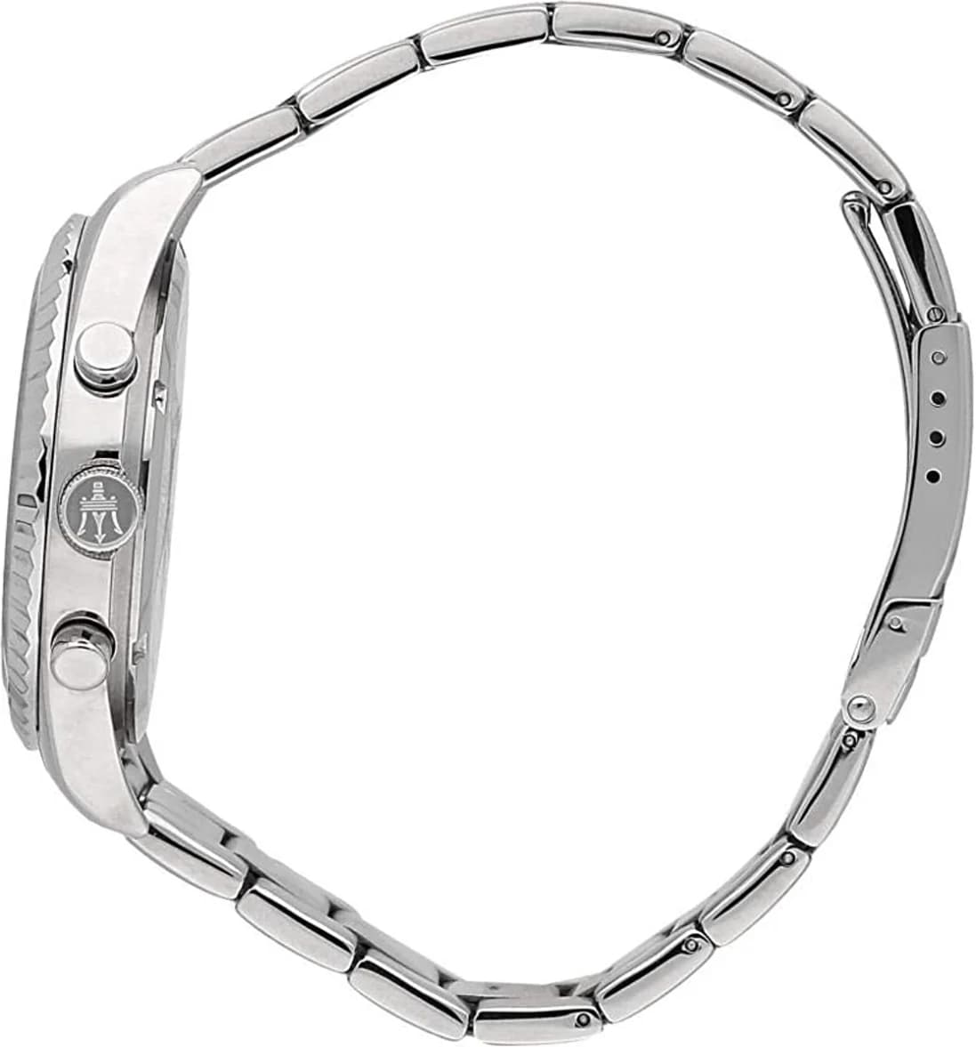 Attache bracelet Maserati R8853100013 en cuir noir cousu contrasté et boucle ardillon acier signée Maserati