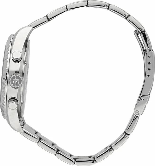 Attache bracelet Maserati R8853100014 en acier inoxydable brossé à triple boucle déployante gravée du logo Maserati