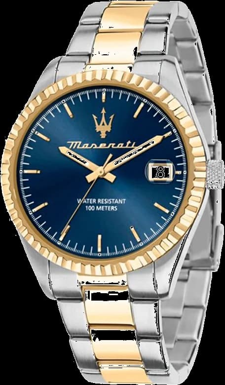 Montre Maserati R8853100027 pour Homme - Acier Bicolore Argent/Or, Cadran Bleu Soleillé