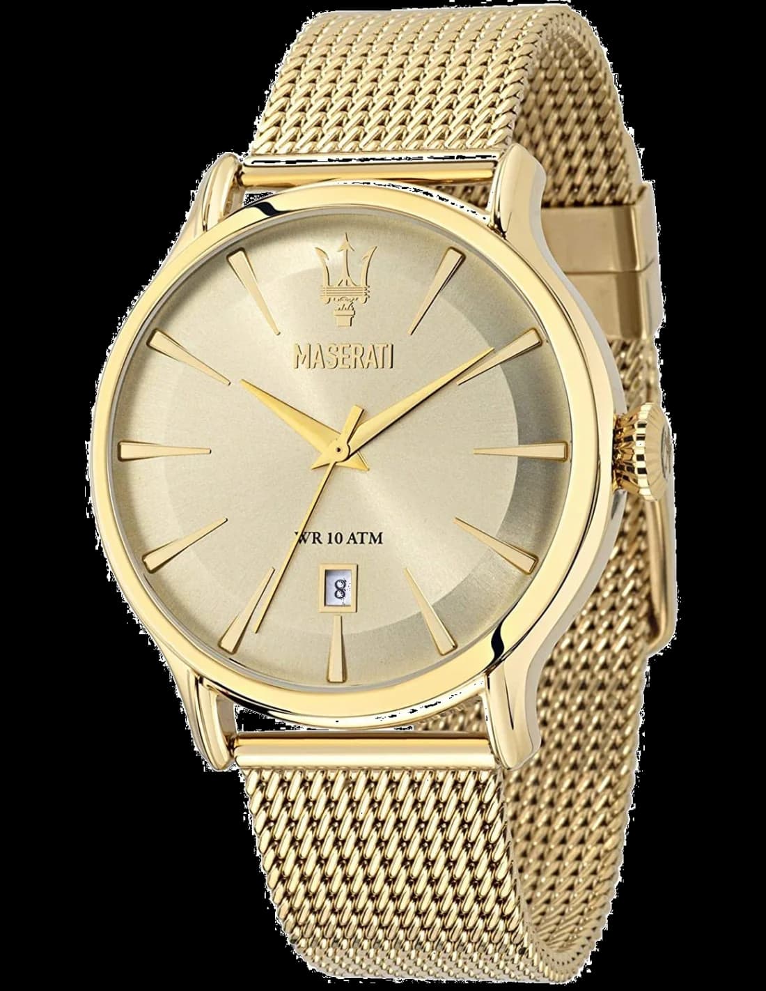 Garde-temps Maserati R8853118003 avec cadran noir soleillé, aiguilles argentées et index bâtons, style sport-élégant