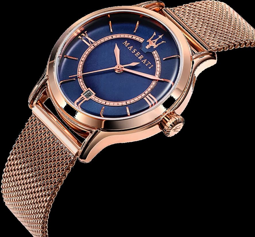 Montre Maserati R8853118503 femme cadran bleu bracelet maille or rose vue 2
