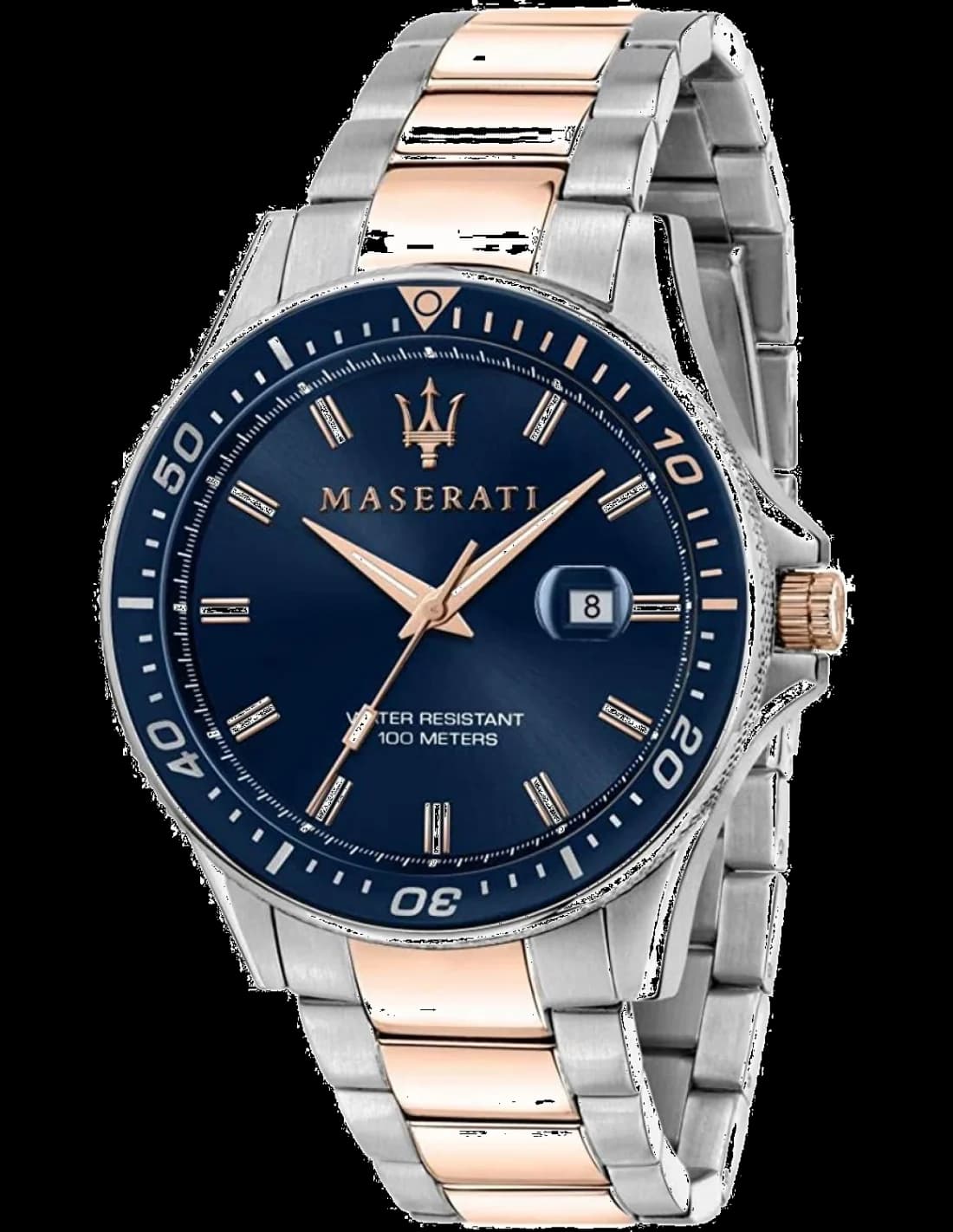Garde-temps Maserati R8853140003 affiche cadran noir soleillé avec index bâtons appliqués et aiguilles bicolores pour lisibilité optimale