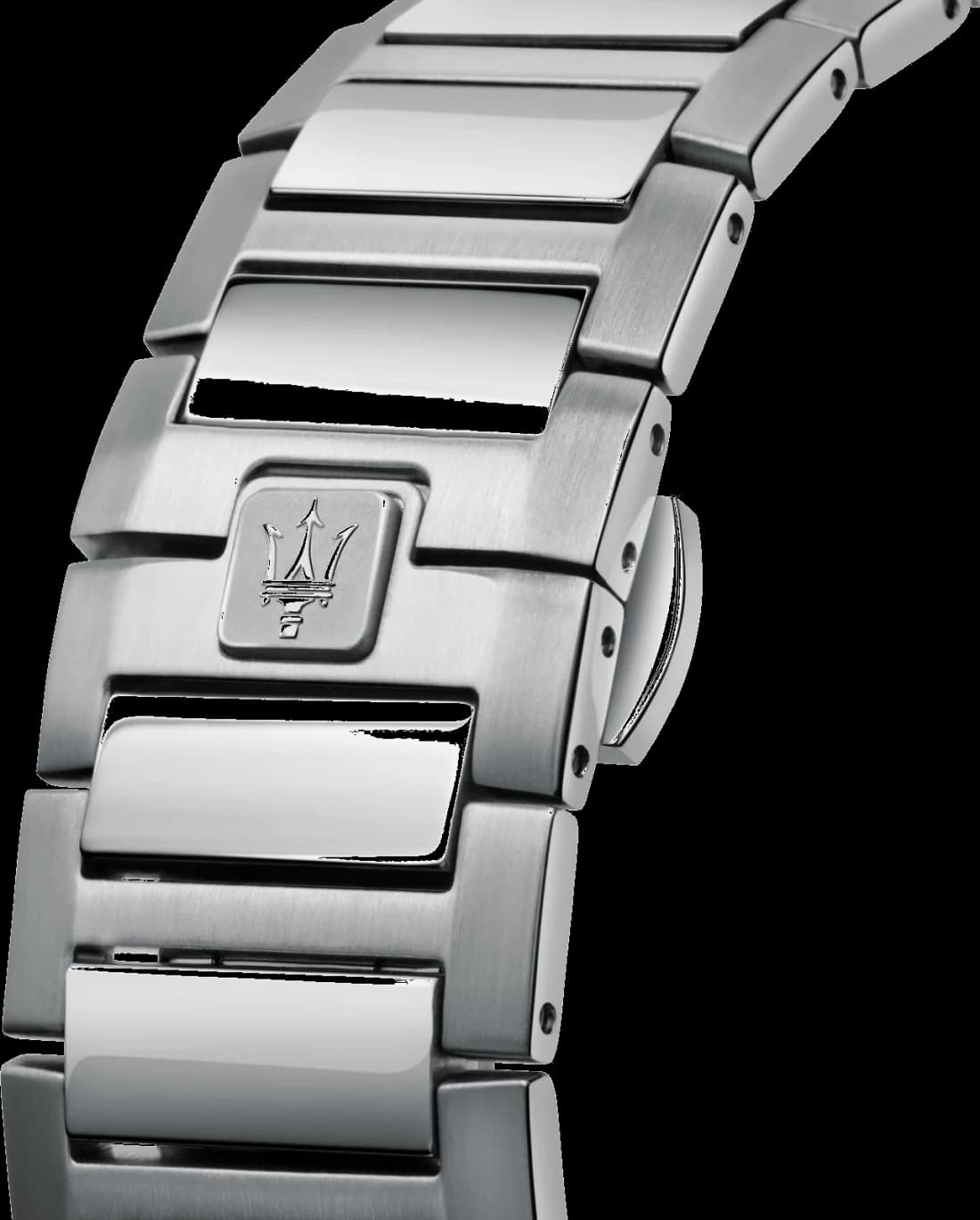 Attache bracelet Maserati R8853142003 maillé acier inoxydable brossé avec fermoir déployant double sécurité et poussoirs de sécurité