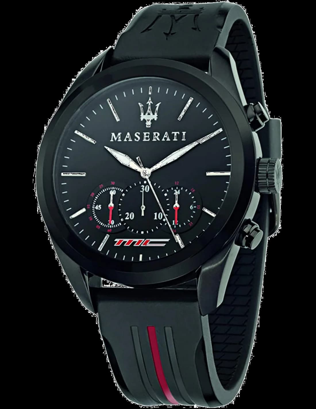 Garde-temps Maserati R8871612004 cadran noir soleillé avec index bâton appliqués et aiguilles squelettes luminescentes