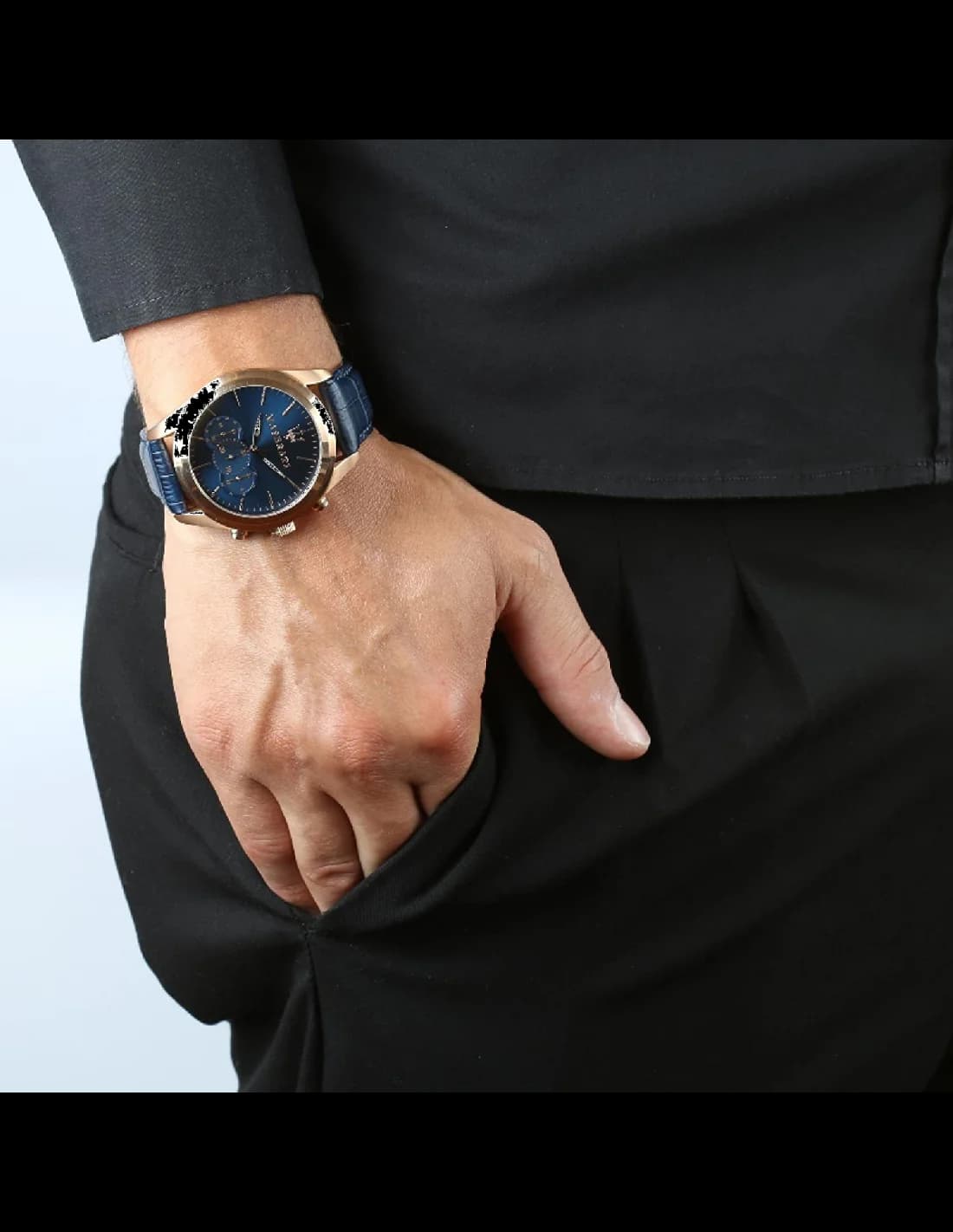 Montre Homme Maserati Traguardo R8871612015 - Boîtier Acier Or Rose, Cadran et Bracelet Cuir Bleu vue 3