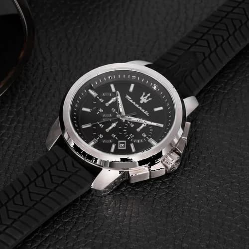 Lunette boîtier Maserati R8871621014 en acier inoxydable brossé, lunette fixe gravée tachymètre, verre saphir, 42 mm