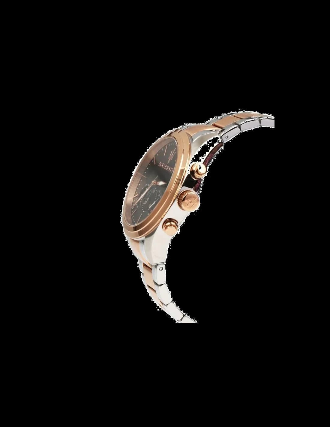 Attache bracelet Maserati R8873612003 en acier bicolore or et acier, maillons alternés satinés et polis, fermoir déployant double sécurité