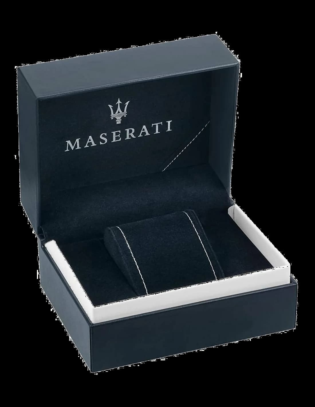 Lunette boîtier Maserati R8873612003 en acier bicolore 42mm, lunette fixe polie, verre saphir, couronne cannelée signée, profil épuré