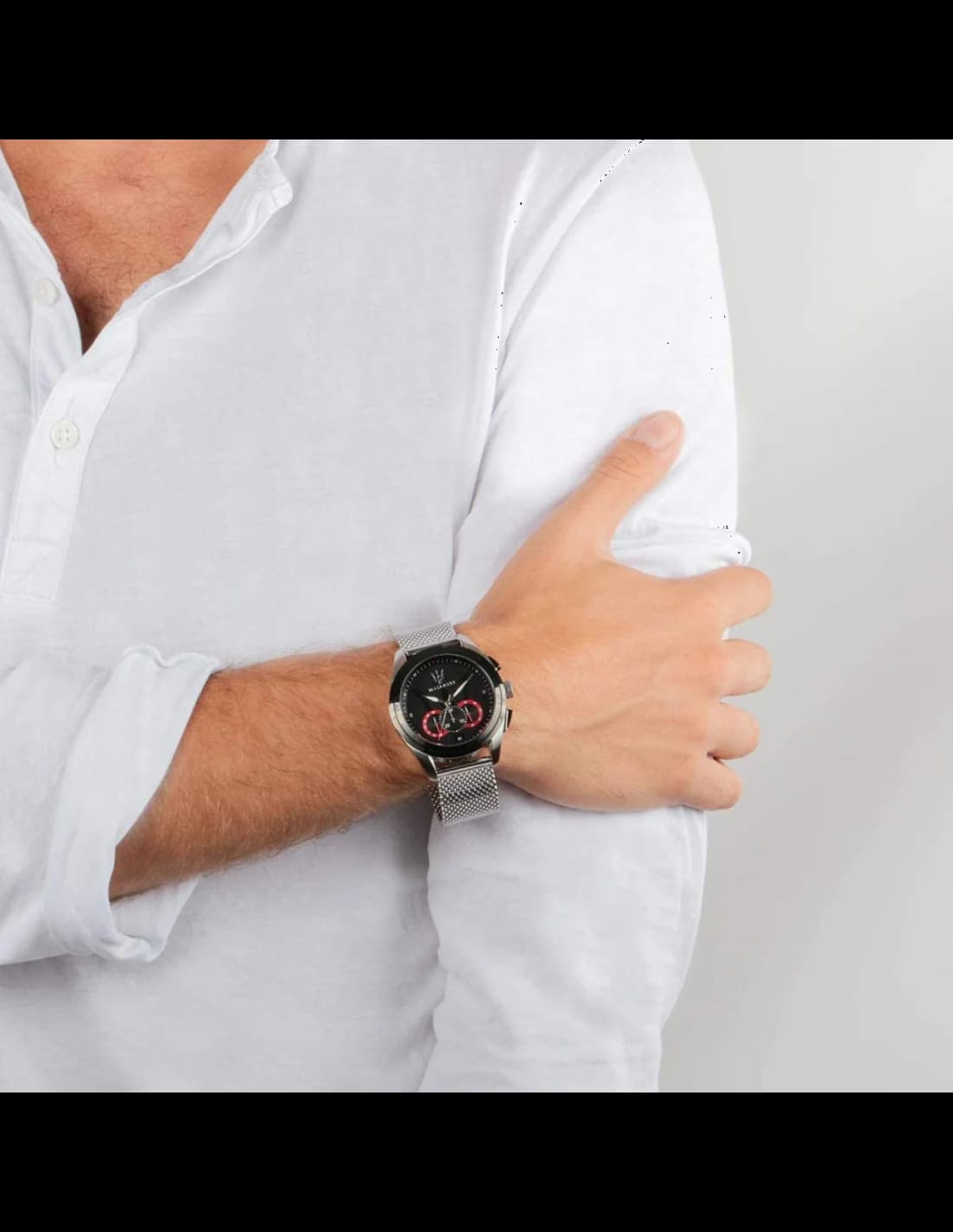 Attache bracelet Maserati R8873612005 en acier inoxydable avec mailles milanaises ajustables et boucle déployante
