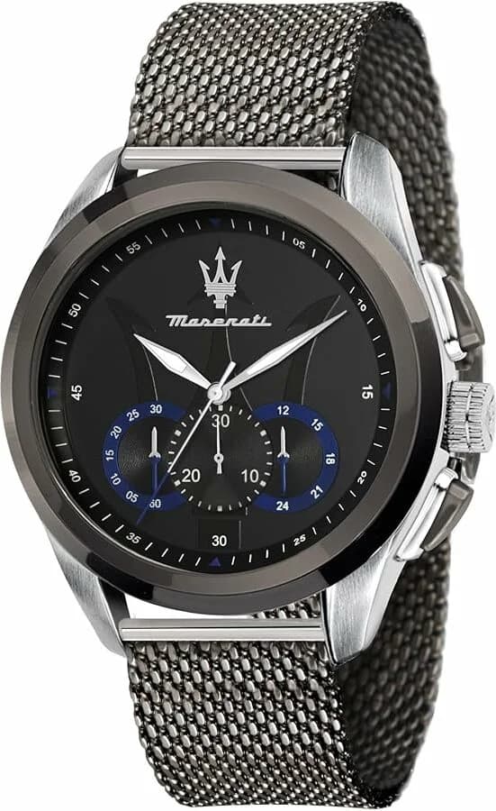 Garde-temps Maserati R8873612006 au boîtier gunmétal avec cadran noir soleillé et index appliques argentés