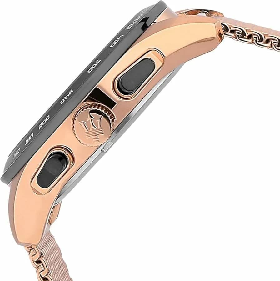 Attache bracelet Maserati R8873612011 en maille milanaise or rose avec fermoir déployant double boucle et poussoirs de sécurité