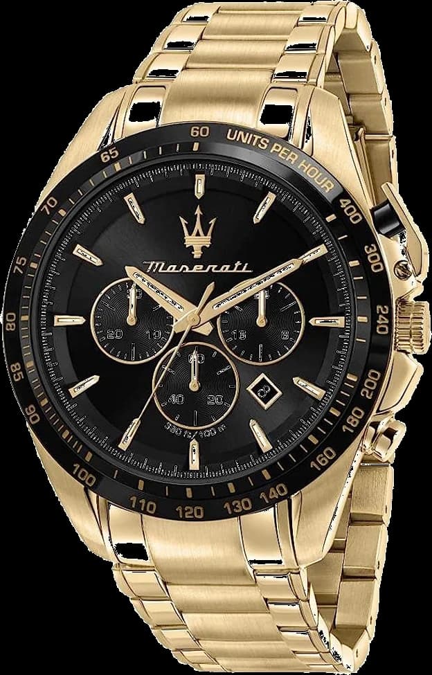 Maserati Traguardo R8873612041 - Chronographe Homme Cadran Noir et Bracelet Or Acier