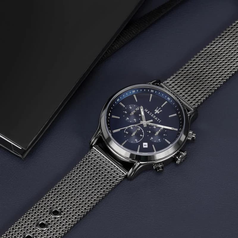 Lunette boîtier Maserati R8873618008 acier inoxydable brossé 42mm, lunette fine fixe et verre saphir antireflet