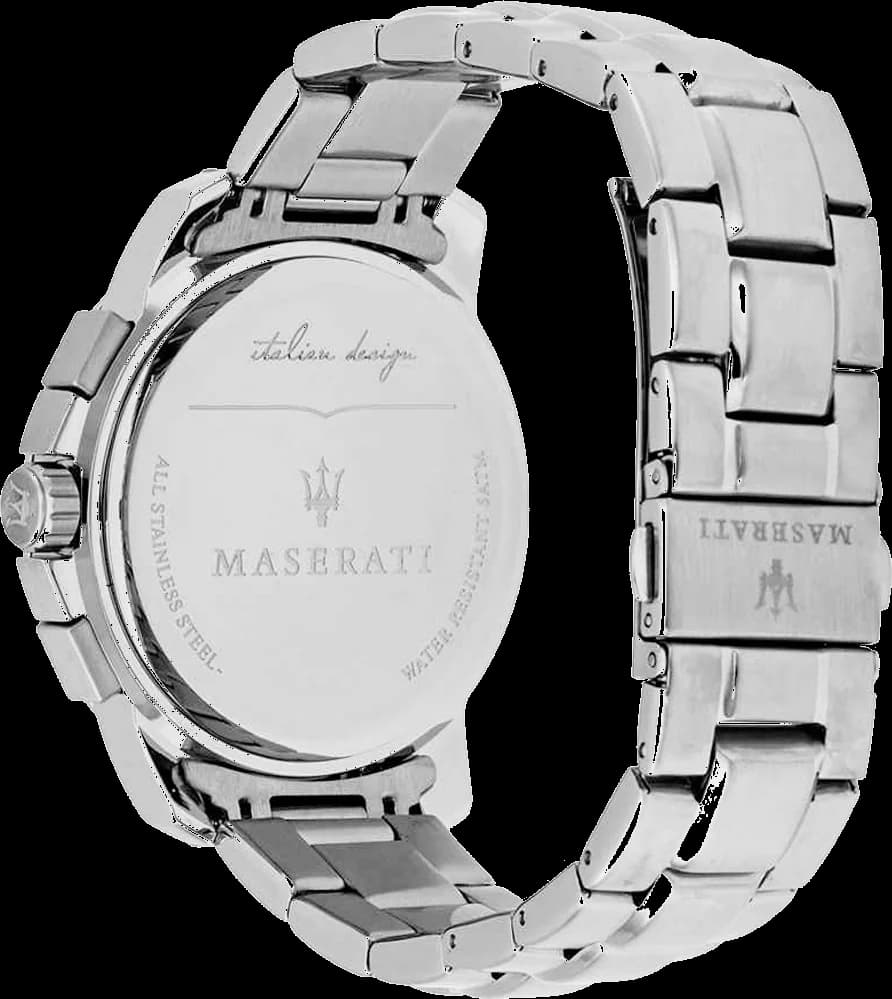 Attache bracelet Maserati R8873621001 en acier inoxydable brossé, fermoir déployant à double sécurité gravé du logo Maserati