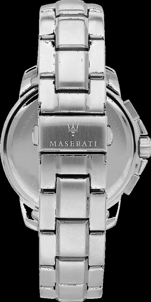 Attache bracelet Maserati R8873621002 maillon en acier inoxydable argenté avec boucle déployante double sécurité gravée du trident