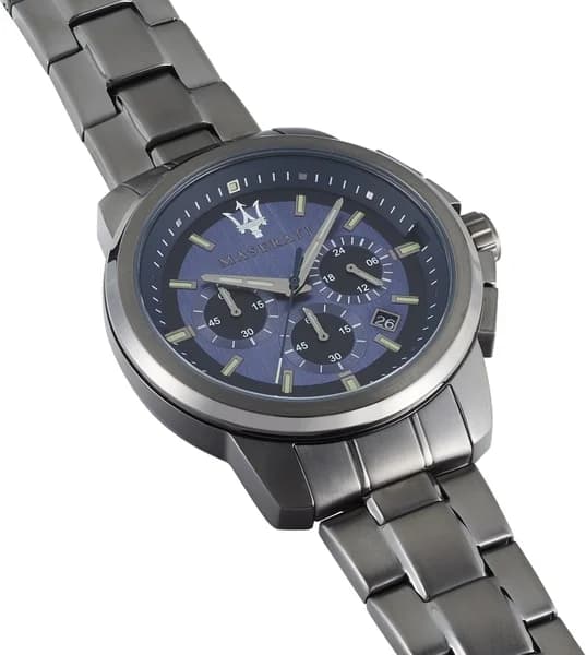 Attache bracelet Maserati R8873621005 en acier inoxydable noir DLC, boucle déployante gravée du trident Maserati, maillons satinés