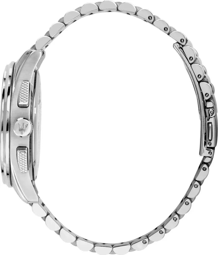 Attache bracelet Maserati R8873624004 en acier inoxydable trois maillons, fermoir déployant double sécurité, finition polie et satinée