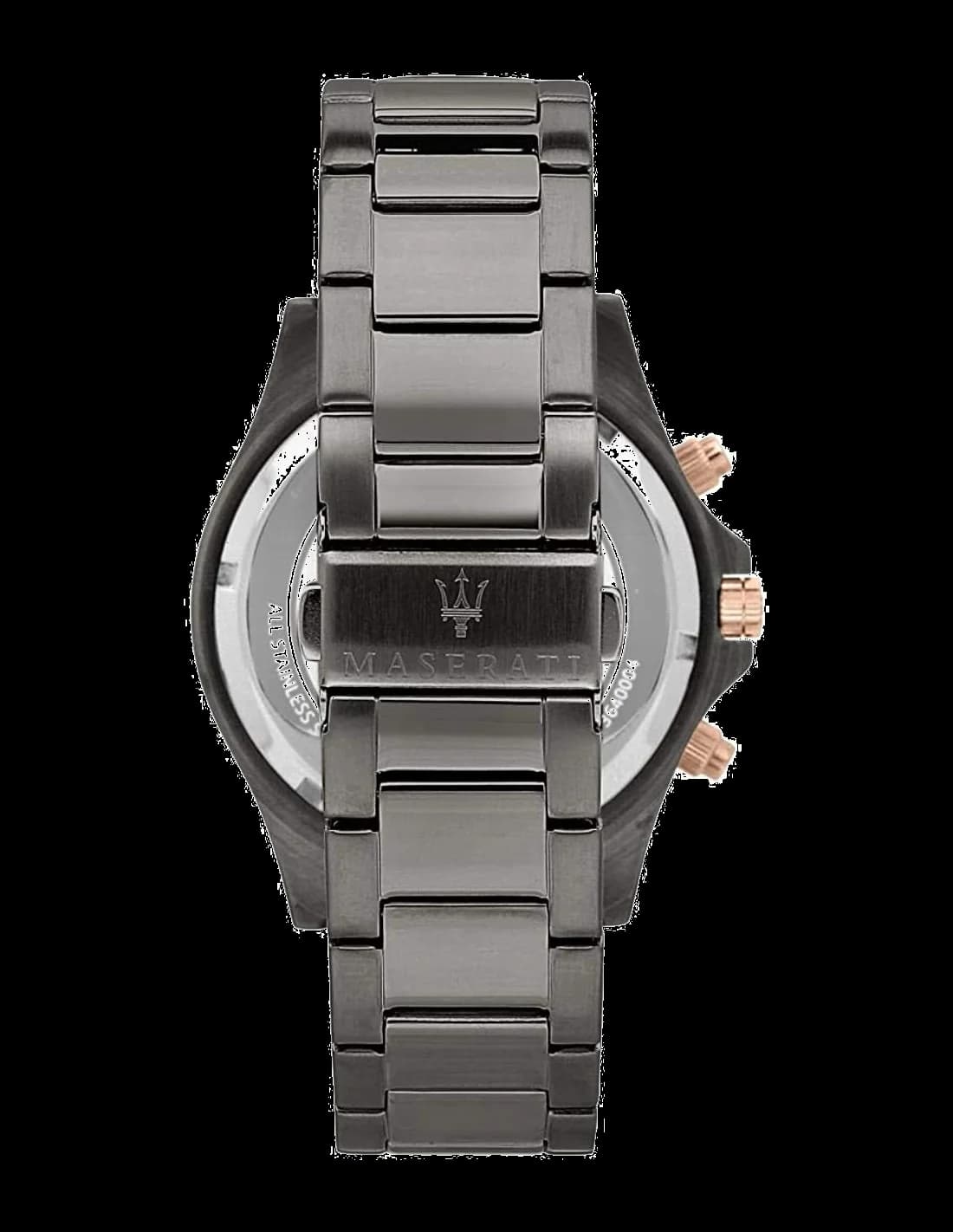 Lunette boîtier Maserati R8873640001 boîtier acier PVD noir 43mm, lunette fixe lisse, couronne cannelée, verre saphir