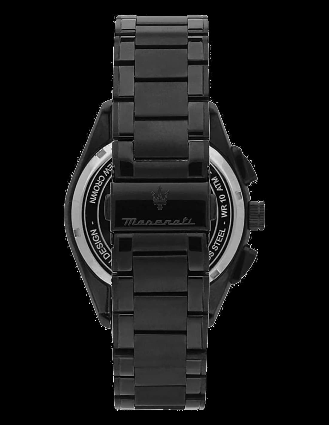 Attache bracelet Maserati R8873644002 en acier noir PVD, fermoir déployant double sécurité, sur toute turquoise contrasté