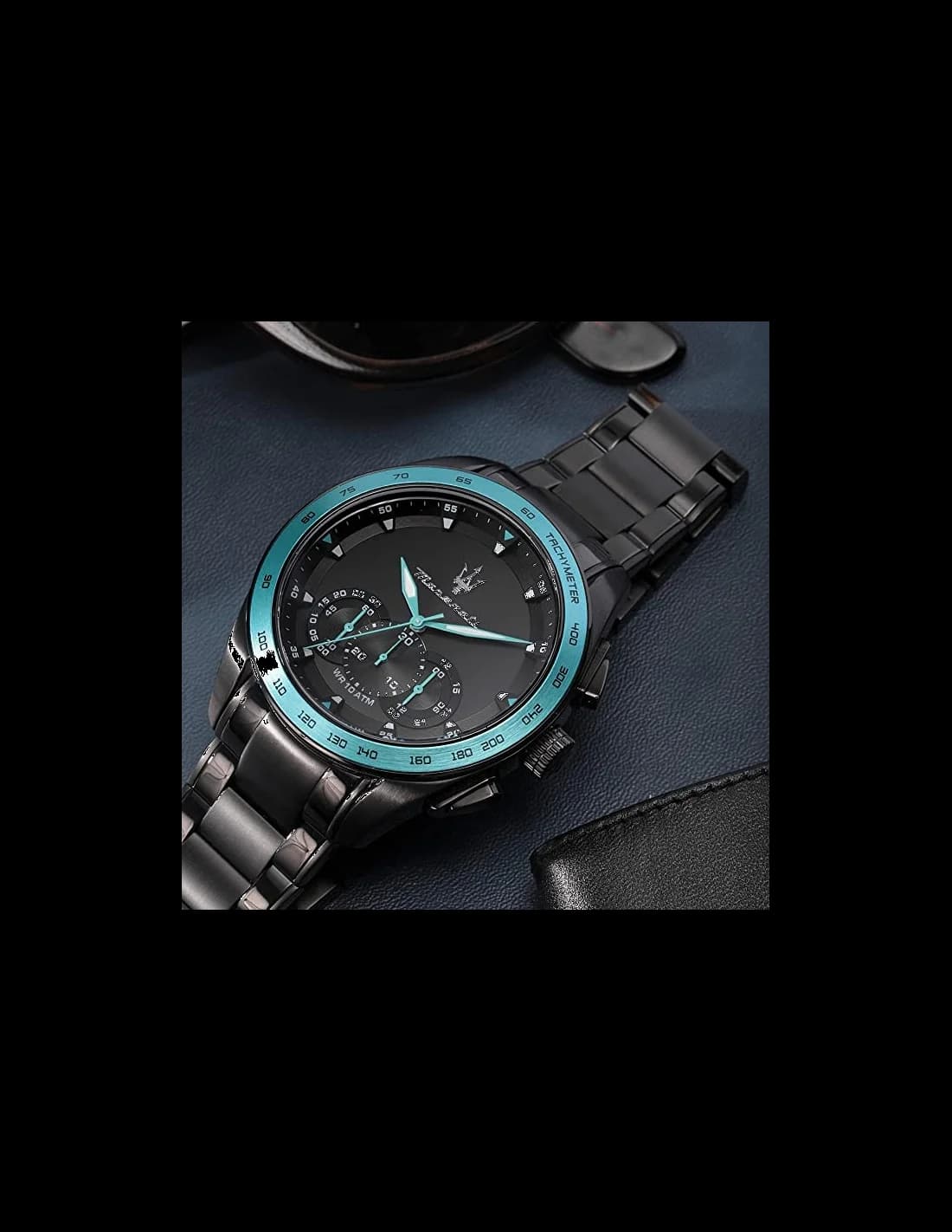 Montre Maserati Traguardo Aqua Edition Homme - Boîtier acier noir, détails turquoise - Réf. R8873644002 vue 5