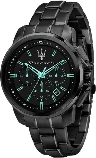 Montre Homme Maserati Successo Aqua Edition R8873644003 - Boîtier Acier Noir, Cadran Noir et Accents Turquoise