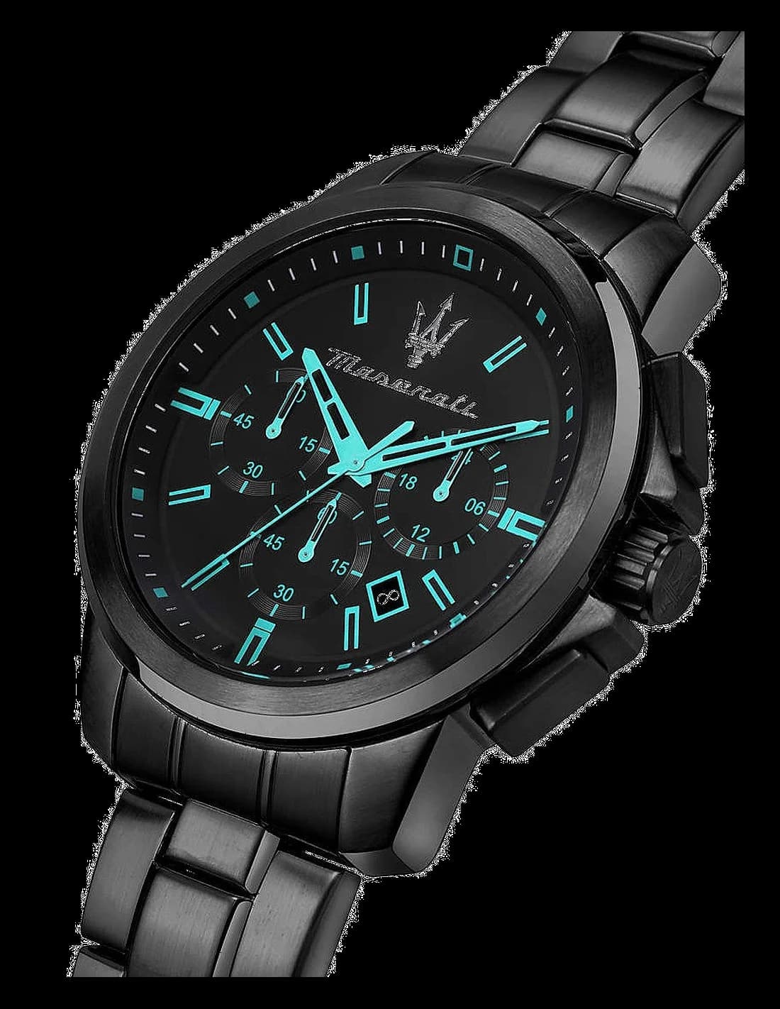 Montre Homme Maserati Successo Aqua Edition R8873644003 - Boîtier Acier Noir, Cadran Noir et Accents Turquoise vue 2