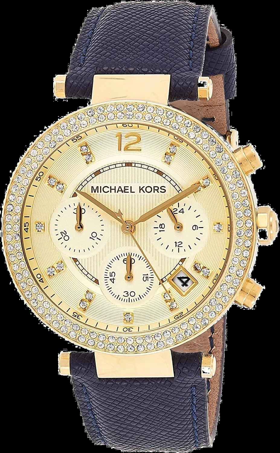 Montre Femme Michael Kors MK2280 Chronographe Acier Doré & Cadran Doré sur Bracelet Cuir Bleu Marine