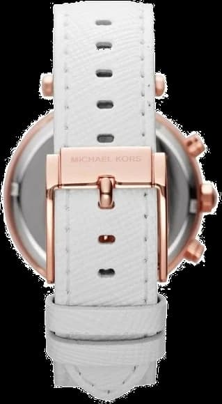 Attache bracelet Michael Kors MK2281 en cuir blanc cousu, boucle déployante en acier rose gold gravée du logo Michael Kors