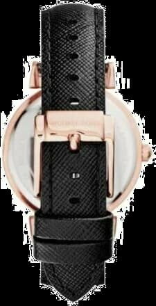 Attache bracelet Michael Kors MK2376 en cuir noir cousu main avec boucle ardillon en acier inoxydable poli