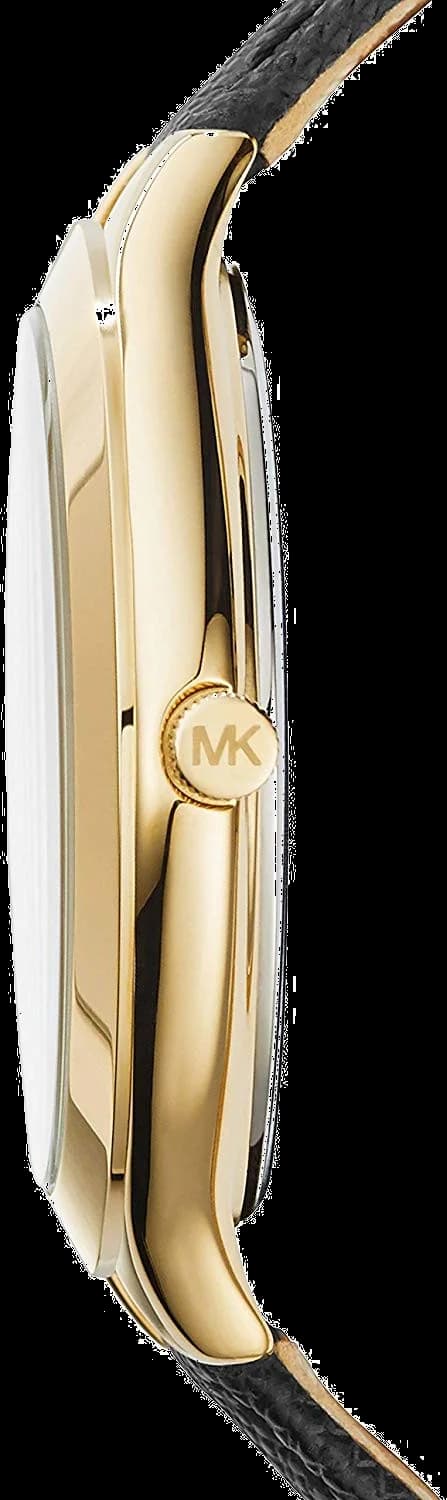 Visage cadran Michael Kors MK2392 dévoile aiguilles dorées et index appliques, guichet date à 3h sur fond satiné