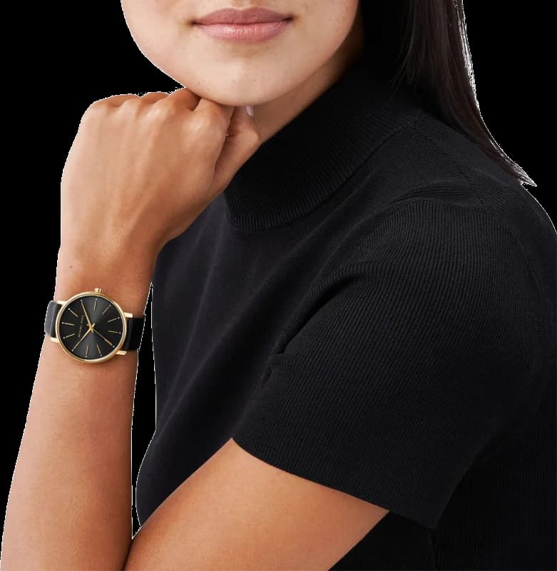 Montre Femme Michael Kors Pyper MK2747 - Cadran Noir, Boîtier Or, Bracelet Cuir Noir vue 4