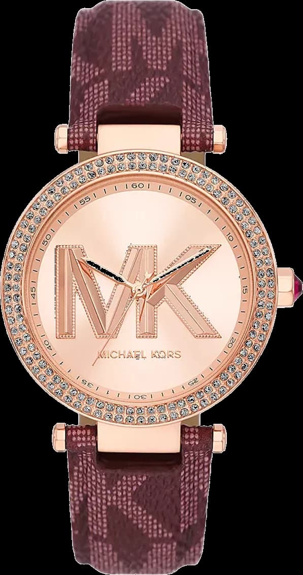 Montre Michael Kors Parker MK2974 pour femme, cadran or rose, bracelet cuir bordeaux