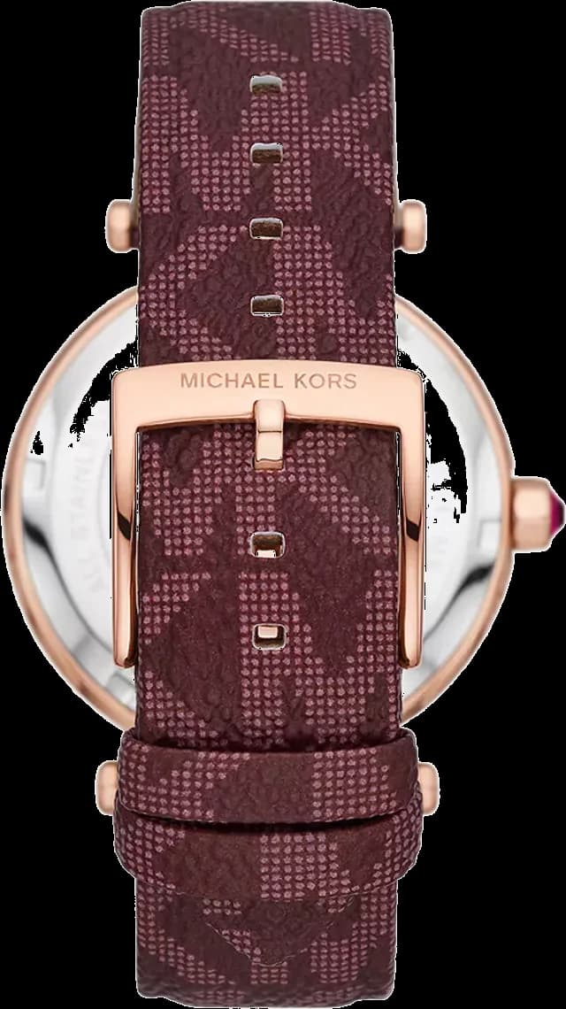 Montre Michael Kors Parker MK2974 pour femme, cadran or rose, bracelet cuir bordeaux vue 2