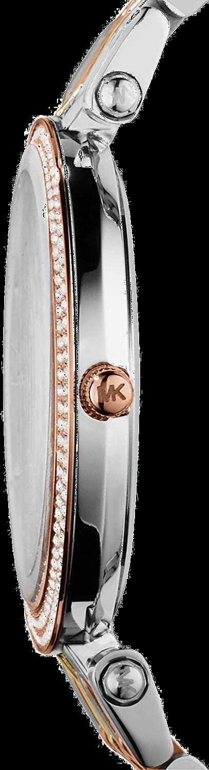 Visage cadran Michael Kors MK3203 dévoile index baguette en cristaux scintillants, aiguilles dorées et guichet date à 3h