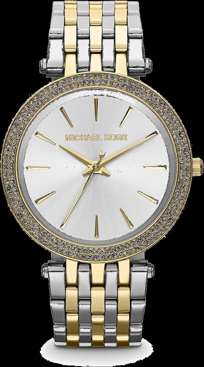 Montre Femme Michael Kors MK3215 Darci - Cadran Argent, Bracelet Acier Bicolore, Lunette à Cristaux