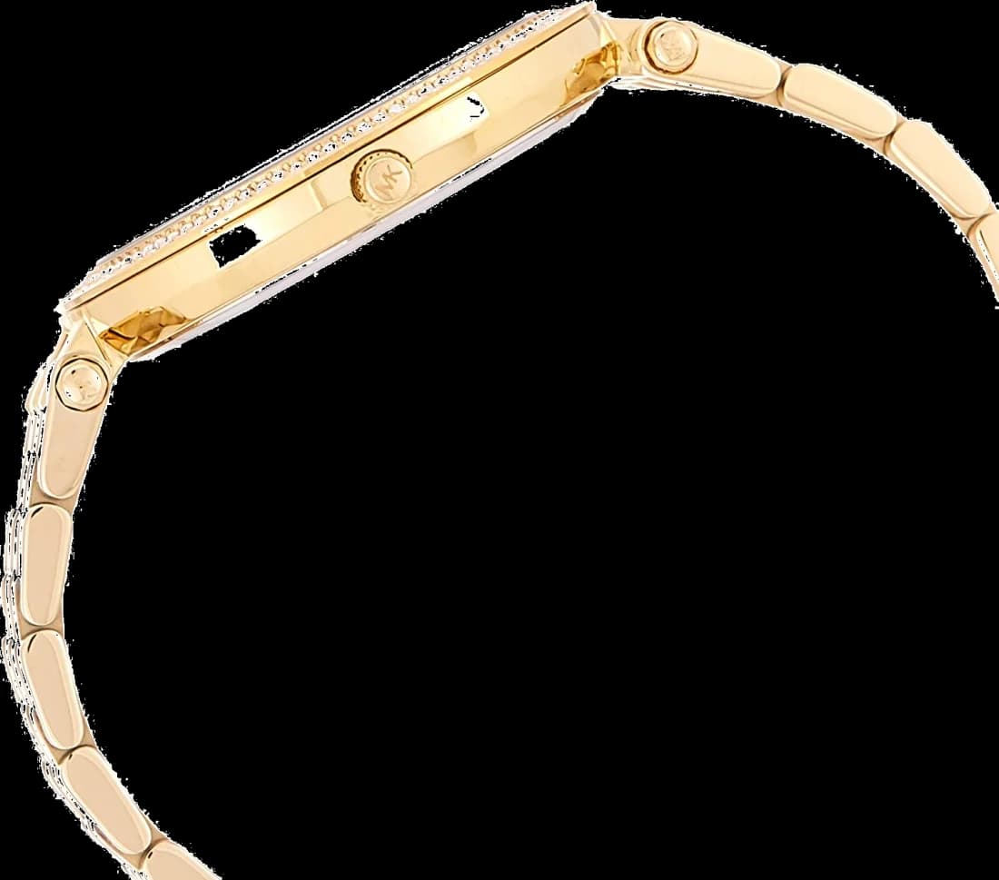 Visage cadran Michael Kors MK3216 détail des index bâton dorés, aiguilles fines, guichet date à 3h